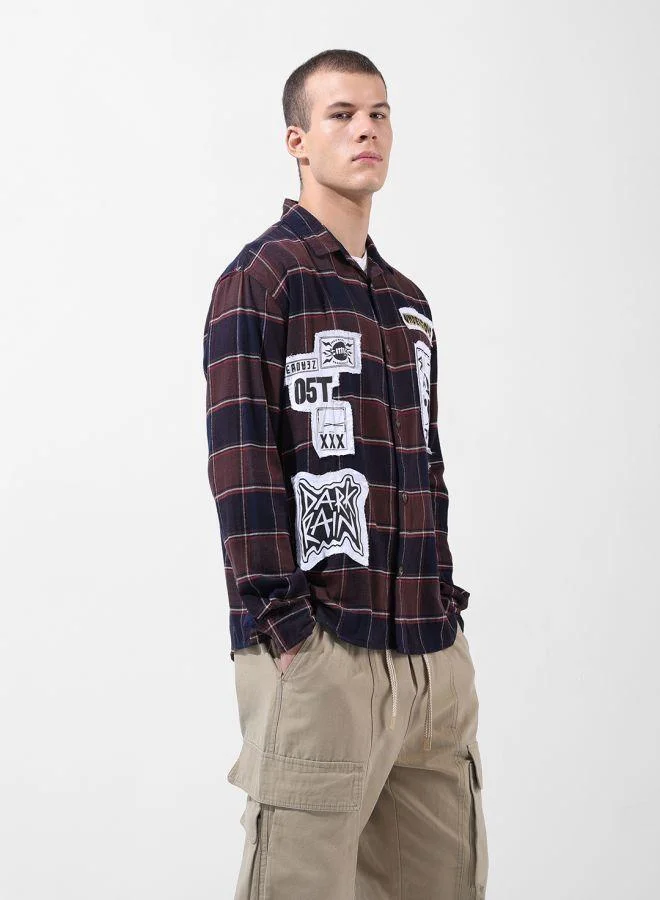 ذا انديان كراج كو Men Relaxed Fit Checked Cutaway Collar Full Sleeves Shirt