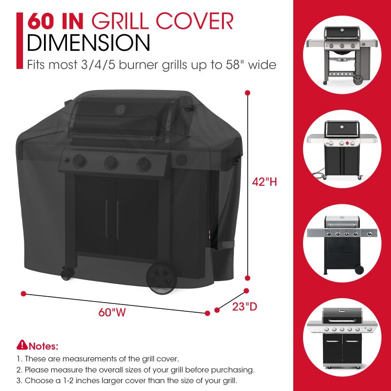 Unicook Grill Cover 60 Inch, Heavy Duty Waterproof Gas Grill Cover for Outside, Fade Resistant Outdoor Barbecue Protector, Compatible with Weber Char-Broil Nexgrill BBQs up to 58" Wide - Image 3