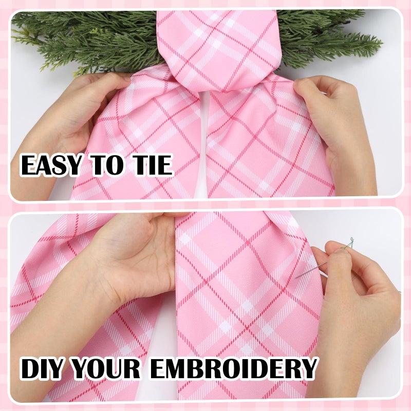 PartyforU Pink Plaid Wreath Sash - 2 Pcs Sashes for Wreath Front Door Valentine's Day Home Decor, 60 Inch Buffalo Plaid Wreaths Sash for Doorway Wedding Baby Shower Indoor Outdoor - Image 5