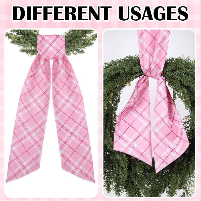 PartyforU Pink Plaid Wreath Sash - 2 Pcs Sashes for Wreath Front Door Valentine's Day Home Decor, 60 Inch Buffalo Plaid Wreaths Sash for Doorway Wedding Baby Shower Indoor Outdoor - Image 4