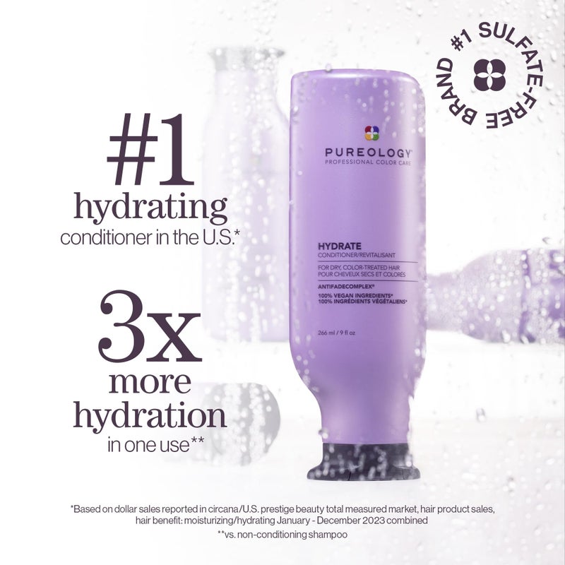 PUREOLOGY Pureology Hydrate Moisturizing Conditioner | For Medium to Thick Dry, Color Treated Hair | Sulfate-Free | Vegan - Image 2