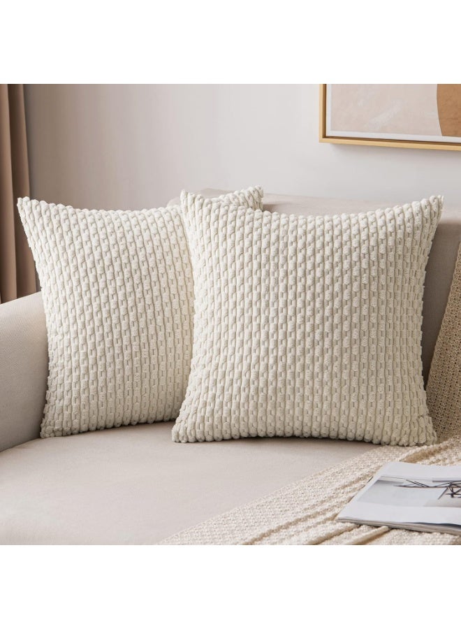 FASHION HOME Set of 2 Throw Pillow Covers 18x18 Inch Soft Corduroy Plush Velvet Boho Stripe Decorative Pillow Cover Home Decor - Image 4