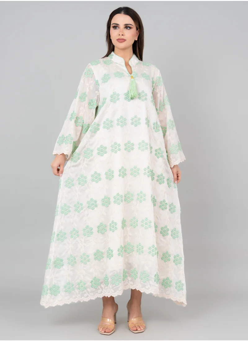 IKKXA Floral Aura Embroidered Jalabiya OMN03 Green