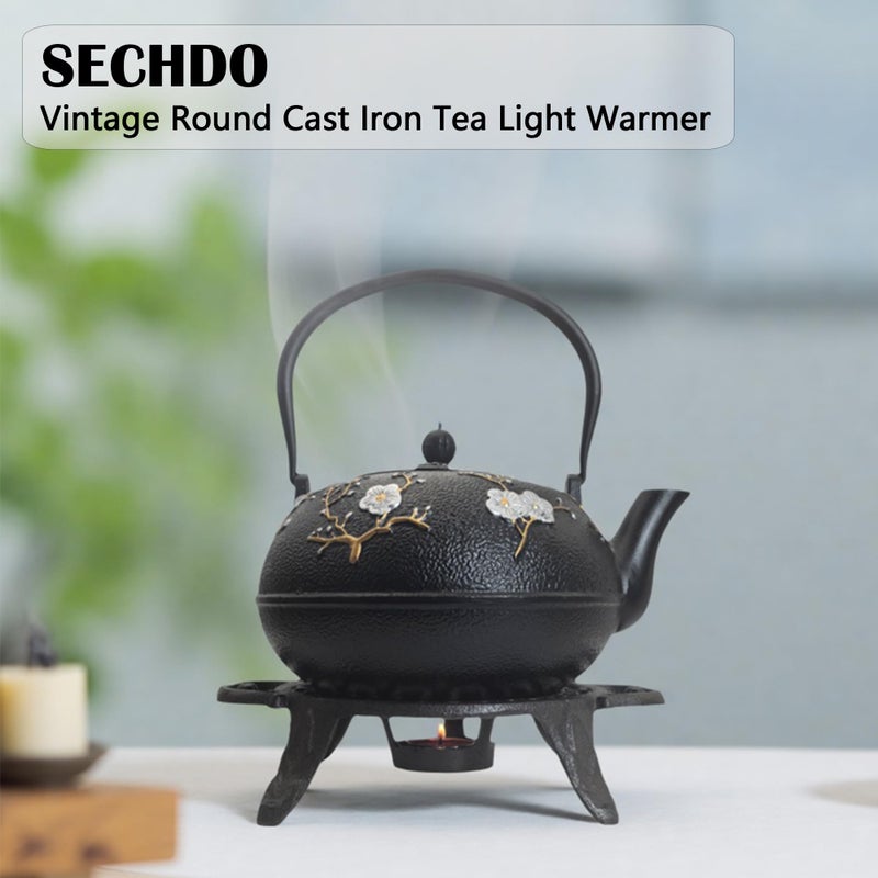 SECHUDO Cast Iron Candle Warmer for Tea Kettle or Tea Pot, Tea Light Warmer, Teapot and Dish Cups Heater, Pan Trivet, Vintage Decorative Stands for Heat Tea or Coffee Milk(Round) - Image 3