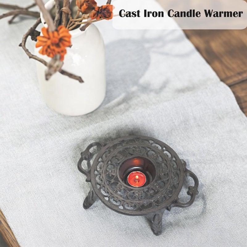 SECHUDO Cast Iron Candle Warmer for Tea Kettle or Tea Pot, Tea Light Warmer, Teapot and Dish Cups Heater, Pan Trivet, Vintage Decorative Stands for Heat Tea or Coffee Milk(Round) - Image 4
