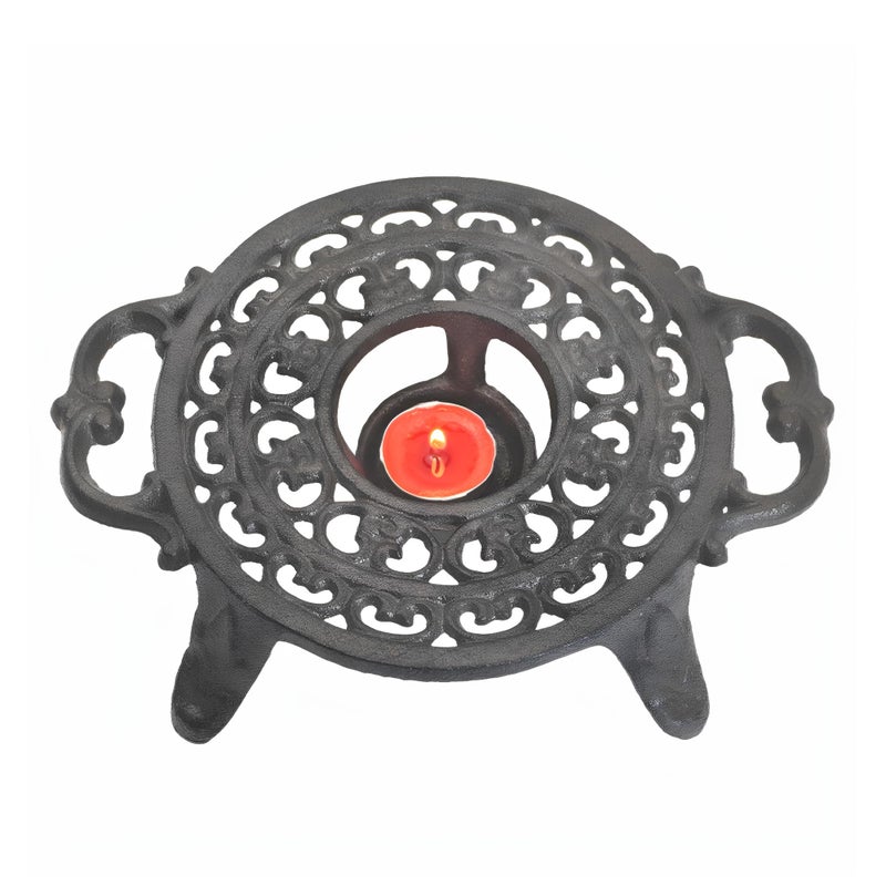 SECHUDO Cast Iron Candle Warmer for Tea Kettle or Tea Pot, Tea Light Warmer, Teapot and Dish Cups Heater, Pan Trivet, Vintage Decorative Stands for Heat Tea or Coffee Milk(Round) - Image 1
