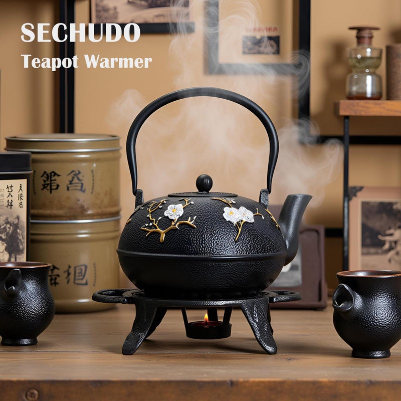 SECHUDO Cast Iron Candle Warmer for Tea Kettle or Tea Pot, Tea Light Warmer, Teapot and Dish Cups Heater, Pan Trivet, Vintage Decorative Stands for Heat Tea or Coffee Milk(Round) - Image 5