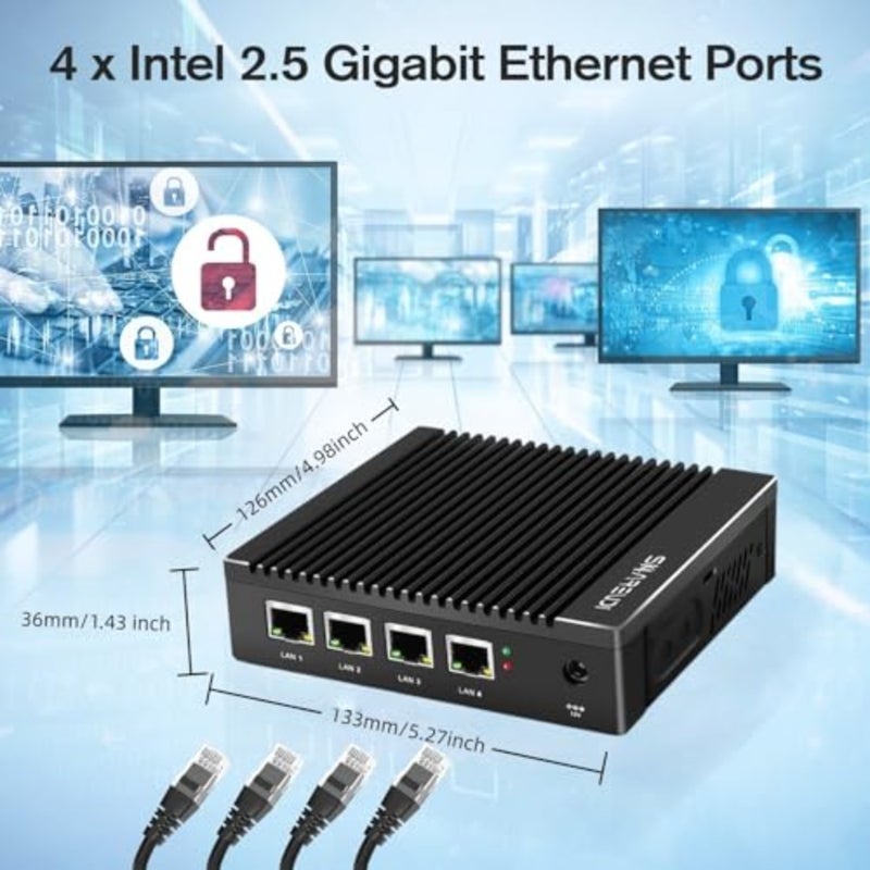 كمبيوتر صغير بدون مروحة لجدار الحماية 4x i226-V LAN 8GB DDR3 128GB SSD mSATA Intel N3710 رباعي النواة، اختبار موجه بوابة الشبكة AES NI مع pf-Sense/opn-Sense - Image 2