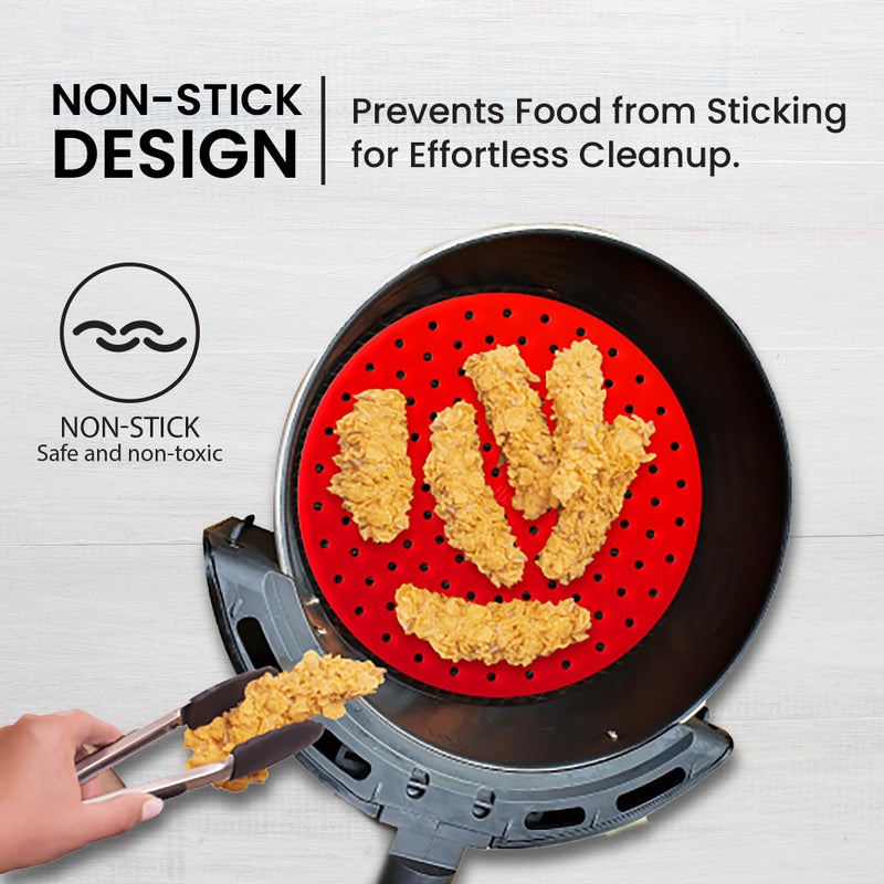 LOTTELI KITCHEN Reusable Air Fryer Liners 3 Pack for 5-7QT Fryers - 8" Round Silicone Air Fryer Liners - Easy to Clean Air Fryer Accessories - Non-Stick Parchment Paper Replacement - Image 4