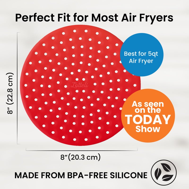 LOTTELI KITCHEN Reusable Air Fryer Liners 3 Pack for 5-7QT Fryers - 8" Round Silicone Air Fryer Liners - Easy to Clean Air Fryer Accessories - Non-Stick Parchment Paper Replacement - Image 2