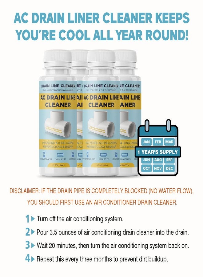 LIIZOUSUDA 4 Pack A/C Condensate Drain Line Cleaner - Prevents Odors & Water Damage - Air Conditioner Drain Lines Solution for Pipes Systems - Fast Acting & Long Lasting - 16 oz - Image 4