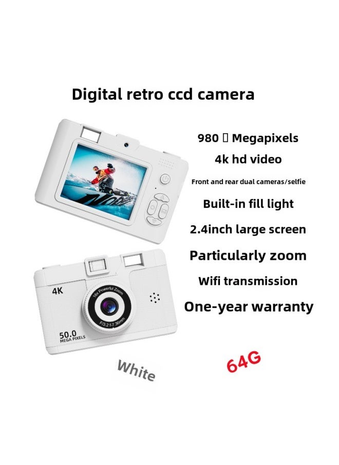 Generic 2024 HD Dual Camera Wifi Digital Camera Beginner Student Party Camera Digital Travel Card Camera-Body Color:White/store Manager Recommendation  64g  - Image 1