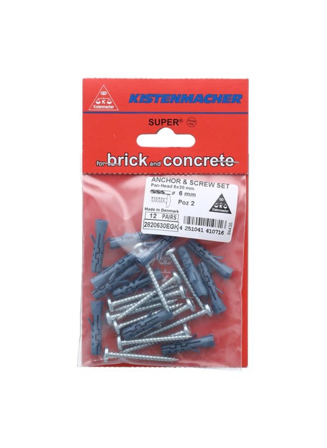 KISTENMACHER 24-Piece Anchor and Screw Set Navy Blue and Silver 6 x 30mm 