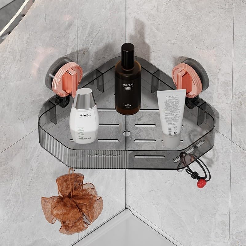 Shower Caddy Corner with Suction Cup and 4 Movable Hooks - Rose Gold - Image 1