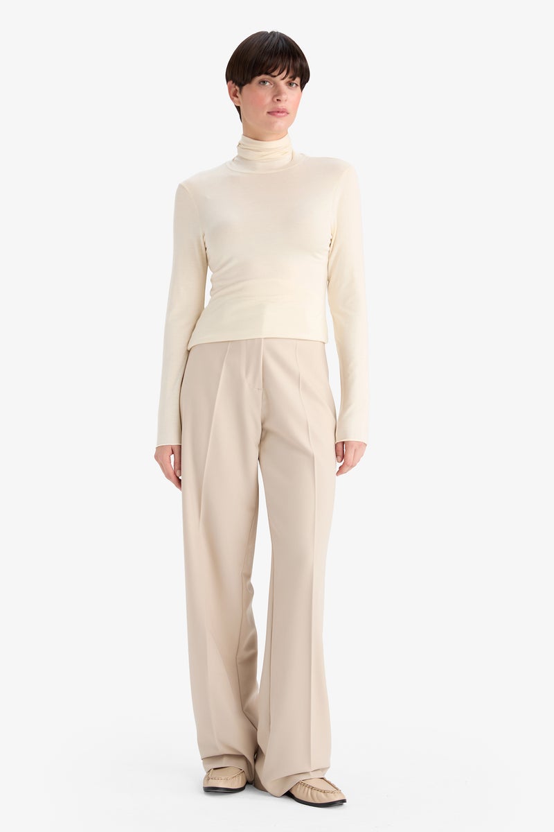 DeFacto Beige Woman Fall in Love Modal Cashmere Soft Textured Turtleneck Top Casual - Image 5