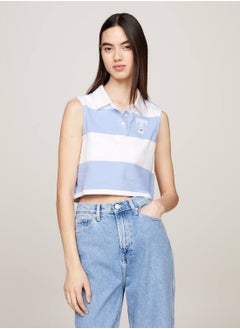 TOMMY JEANS Women's Stripe Sleeveless Cropped Letterman Polo -  Pure cotton jersey, Multicolor  - Image 1