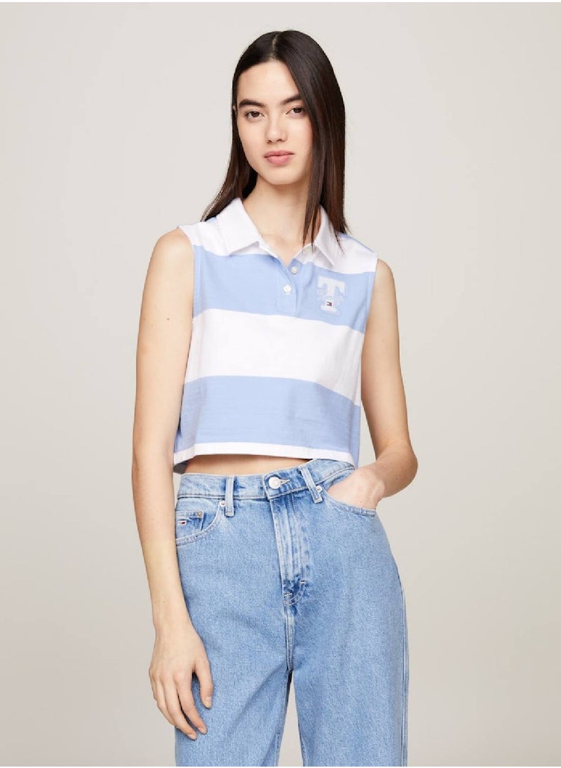 TOMMY JEANS Stripe Sleeveless Cropped Letterman Polo  - Image 1
