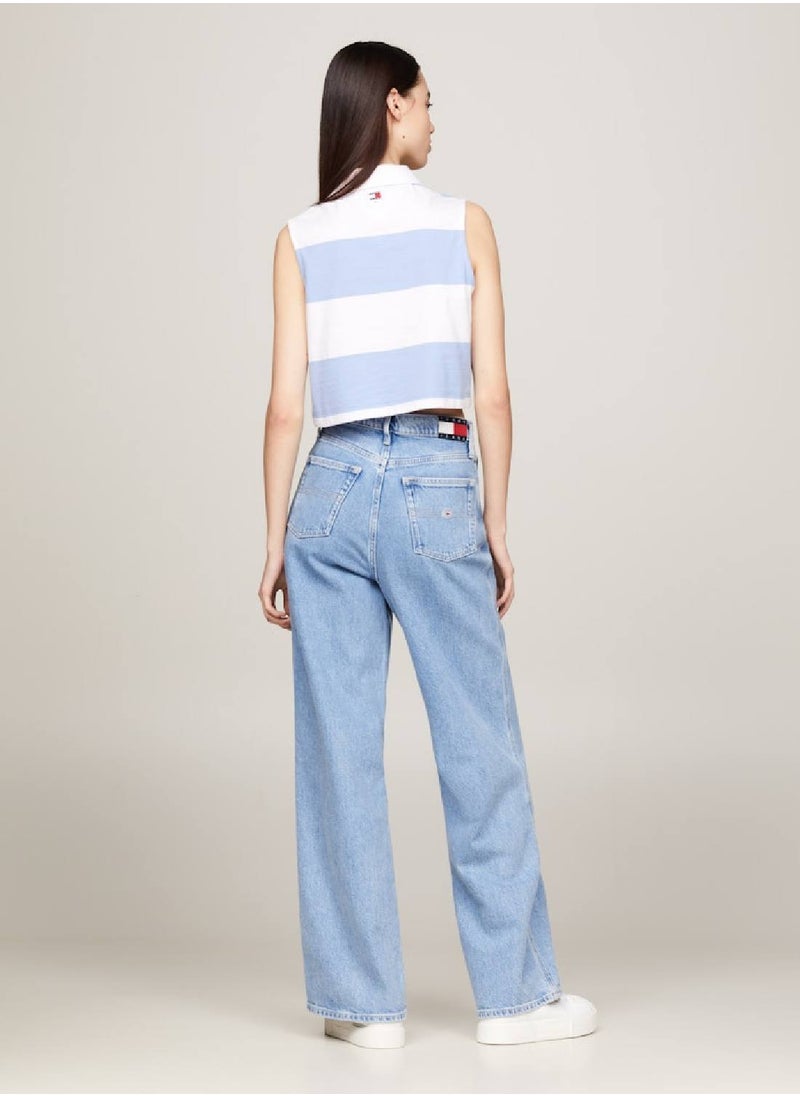 TOMMY JEANS Stripe Sleeveless Cropped Letterman Polo  - Image 2