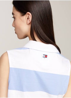 TOMMY JEANS Women's Stripe Sleeveless Cropped Letterman Polo -  Pure cotton jersey, Multicolor  - Image 4