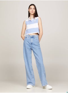 TOMMY JEANS Women's Stripe Sleeveless Cropped Letterman Polo -  Pure cotton jersey, Multicolor  - Image 5