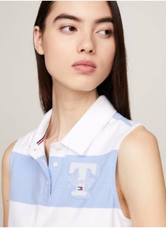 TOMMY JEANS Women's Stripe Sleeveless Cropped Letterman Polo -  Pure cotton jersey, Multicolor  - Image 3