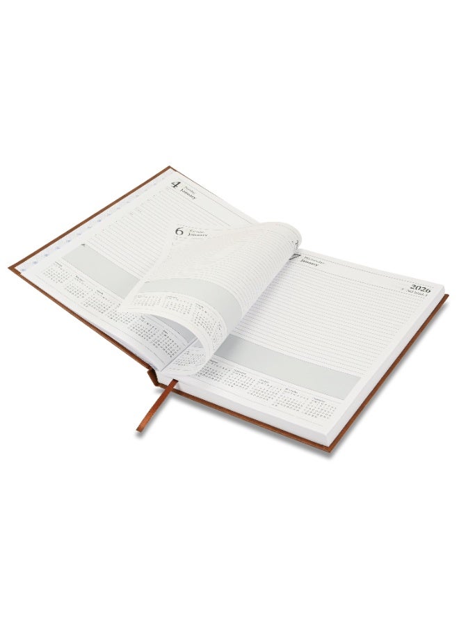 FIS 2026 Diary, A4 Size Diary(210x297mm), Hard Cover Vinyl Materials, 1 Day a Page, English, 60gsm White Paper, Brown Color-FSDI41E26BR - Image 4