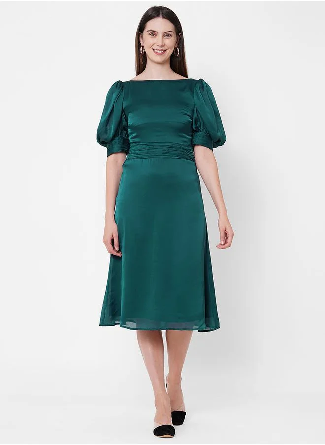 ميش Boat Neck Chiffon Midi Dress with Puff Sleeve by Styli