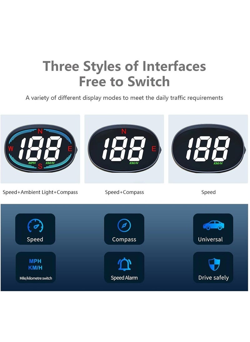 Generic - Digital Speedometer Heads up Display for Car GPS HUD Universal All Cars Head Up Display Vehicle Speed Compass MPH KMH Speed Gauge Plug and Play - Image 1