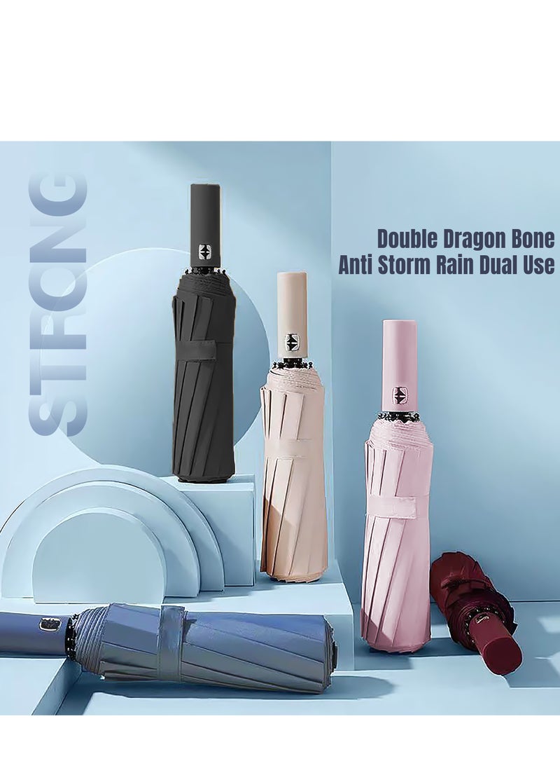 Generic - Automatic Folding Umbrella, Automatic Opening and Closing, Lightweight and Portable Folding Umbrella, Suitable for Sunny/Rainy Days, Black - Image 1