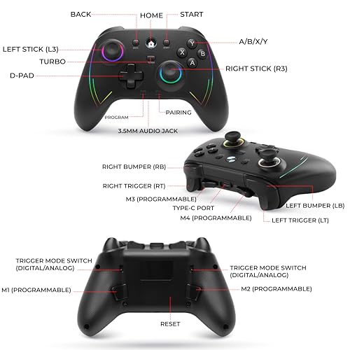 NiTHO BLADES Wireless Gaming Controller for PC, Switch, Android & iOS | Gamepad with Hall Effect Trigger & Stick, M1–M4 Back Buttons, Adjustable RGB Lights, Vibration &Turbo - Image 2