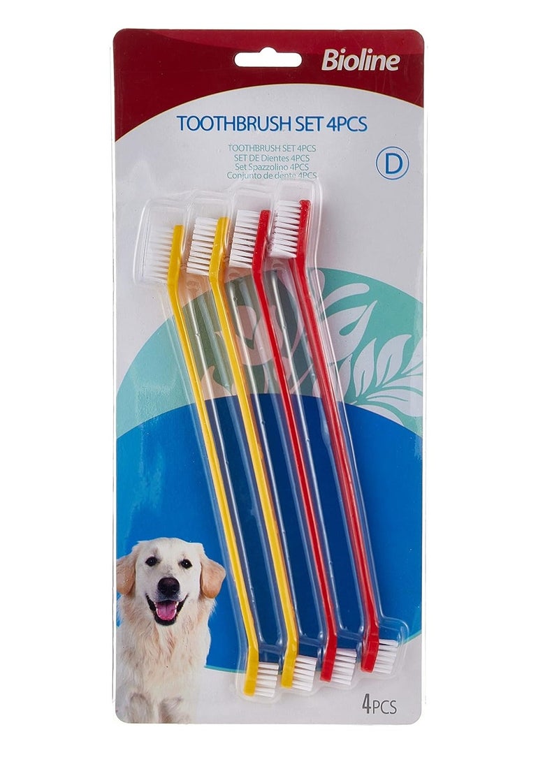 Bioline Toothbrush Set For Dogs And Cats 4 Piece Multicolor