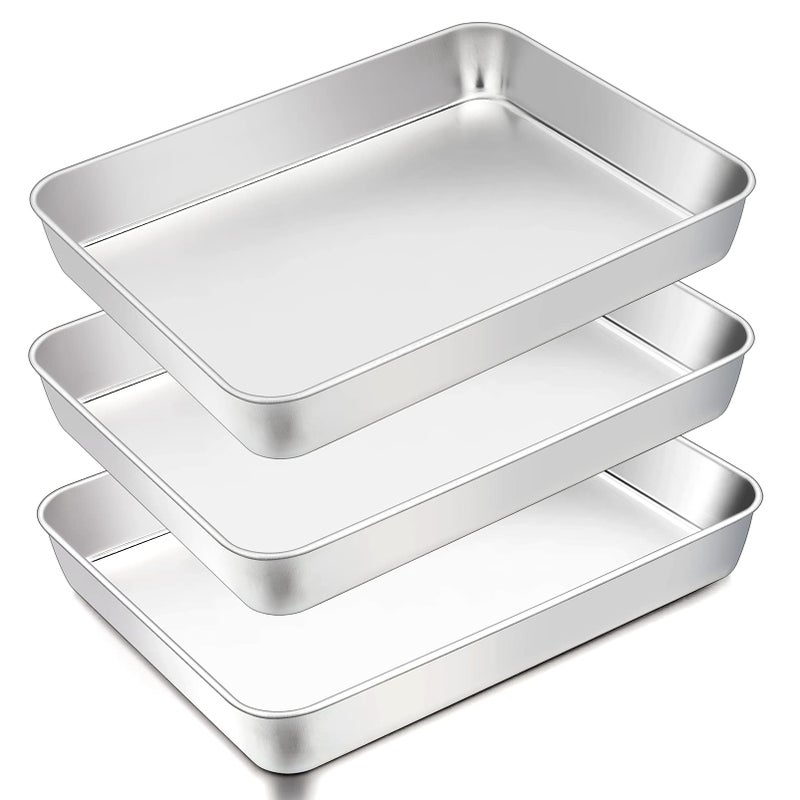 TeamFar Lasagna Pans 123 x 975 x 2 Stainless Steel Rectangular Casserole Cake Baking Brownie Pan Nontoxic  Sturdy Brushed Surface  Deep Side Dishwasher Safe 3PCS