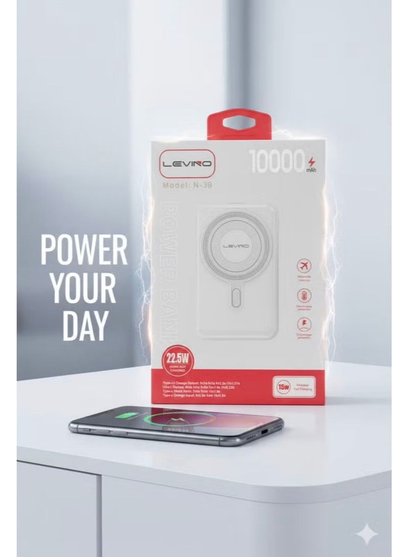 LEVINO N-39 10000mAh Magnetic Wireless Power Bank 22.5W Fast Charging PD18W Type-C Portable - Image 1