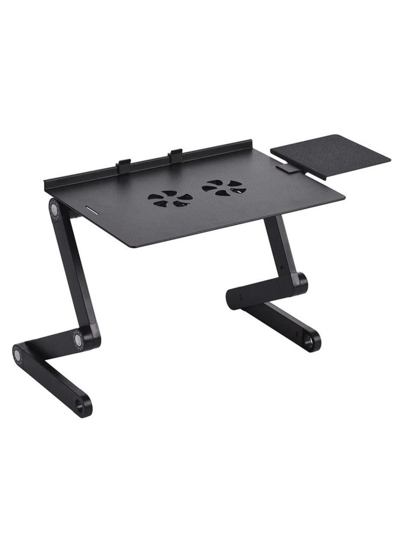 Generic - Foldable Laptop Table Stand Vented Computer Desk Bed Lap Tray 360 Degree Adjustable with Mouse Pad Cooling Fans - Image 1
