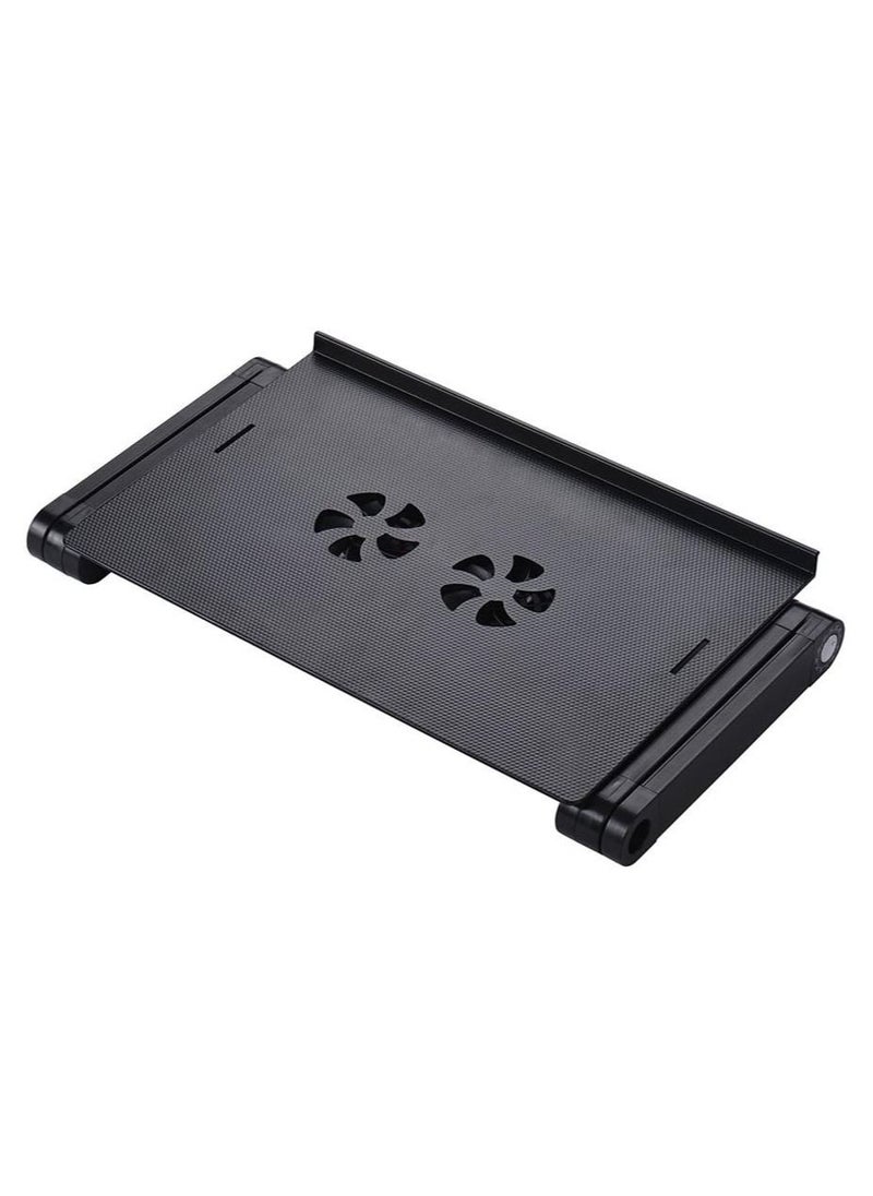 Generic - Foldable Laptop Table Stand Vented Computer Desk Bed Lap Tray 360 Degree Adjustable with Mouse Pad Cooling Fans - Image 1