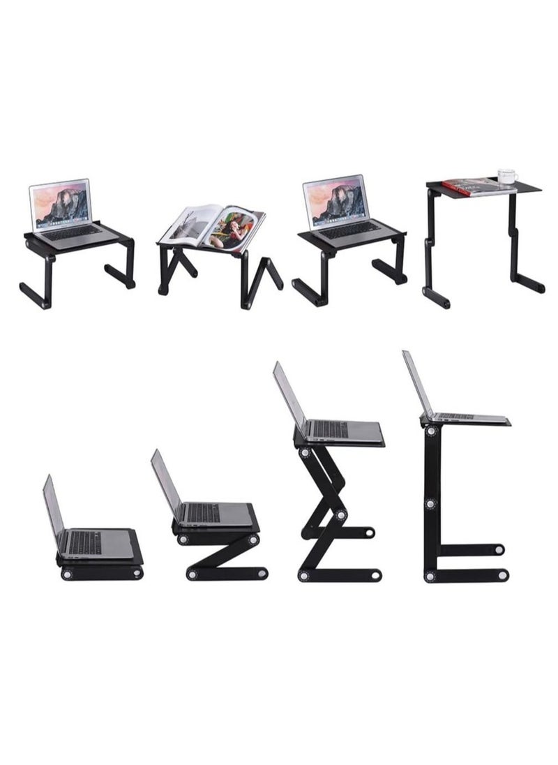 Generic - Foldable Laptop Table Stand Vented Computer Desk Bed Lap Tray 360 Degree Adjustable with Mouse Pad Cooling Fans - Image 1