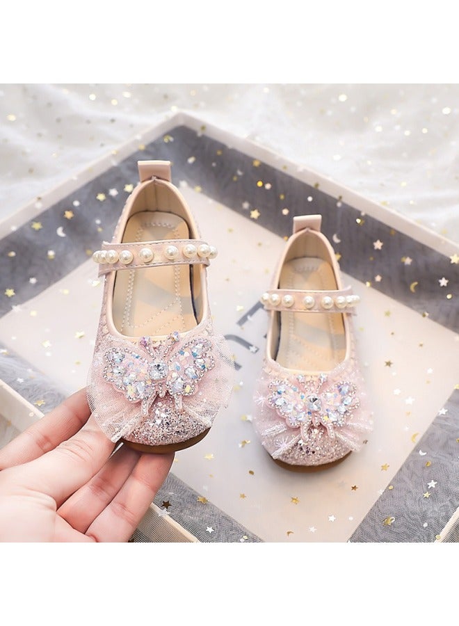 Girls' Shoes, Girls' Leather Shoes, Children's Princess Crystal Performance Shoes, Baby Dress Shoes, Soft Soles