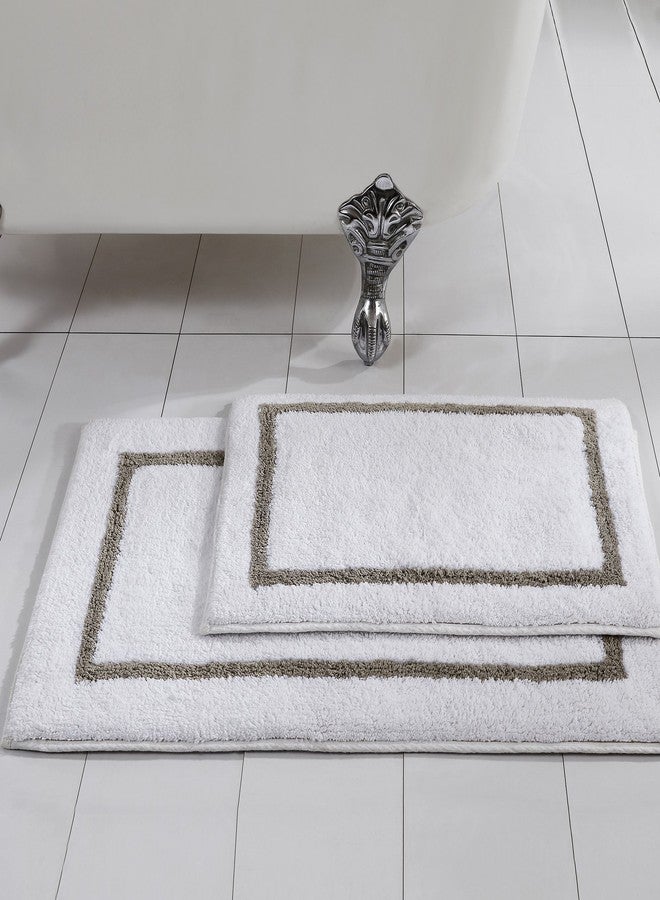 Modern Threads 2-Pack Reversible Contrast Stripe Bath Mat Set 17-inch by 24-inch & 21-inch by 34-inch, Taupe - Image 1