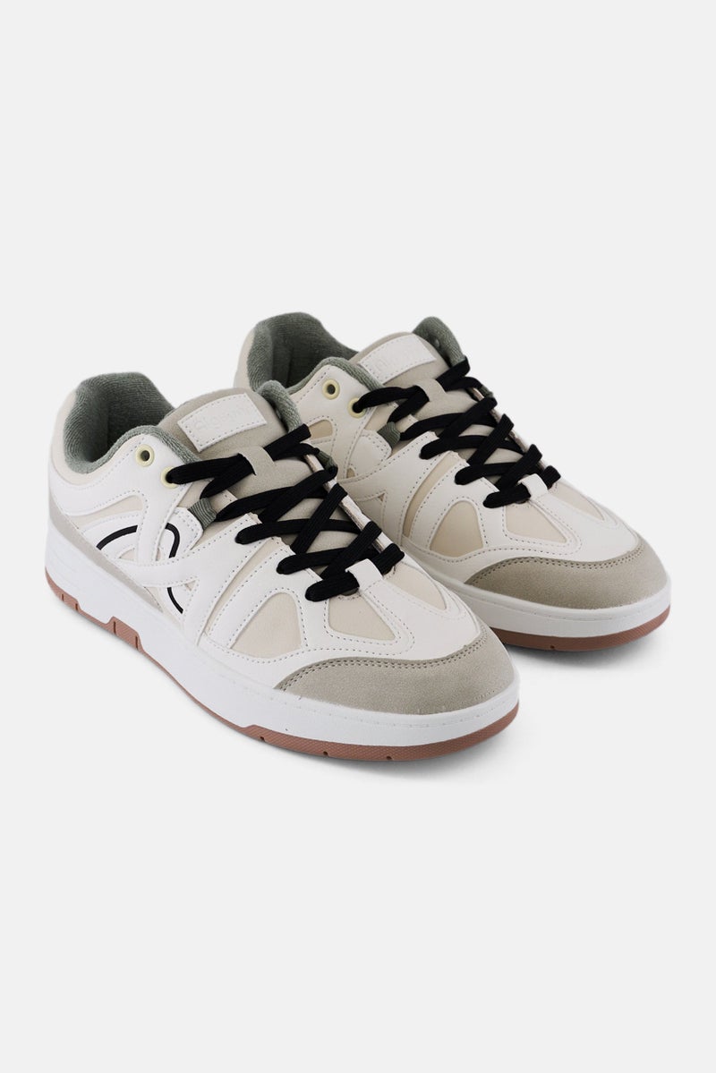 Algspar Men Lace Up Casual Shoes, Beige - Image 1