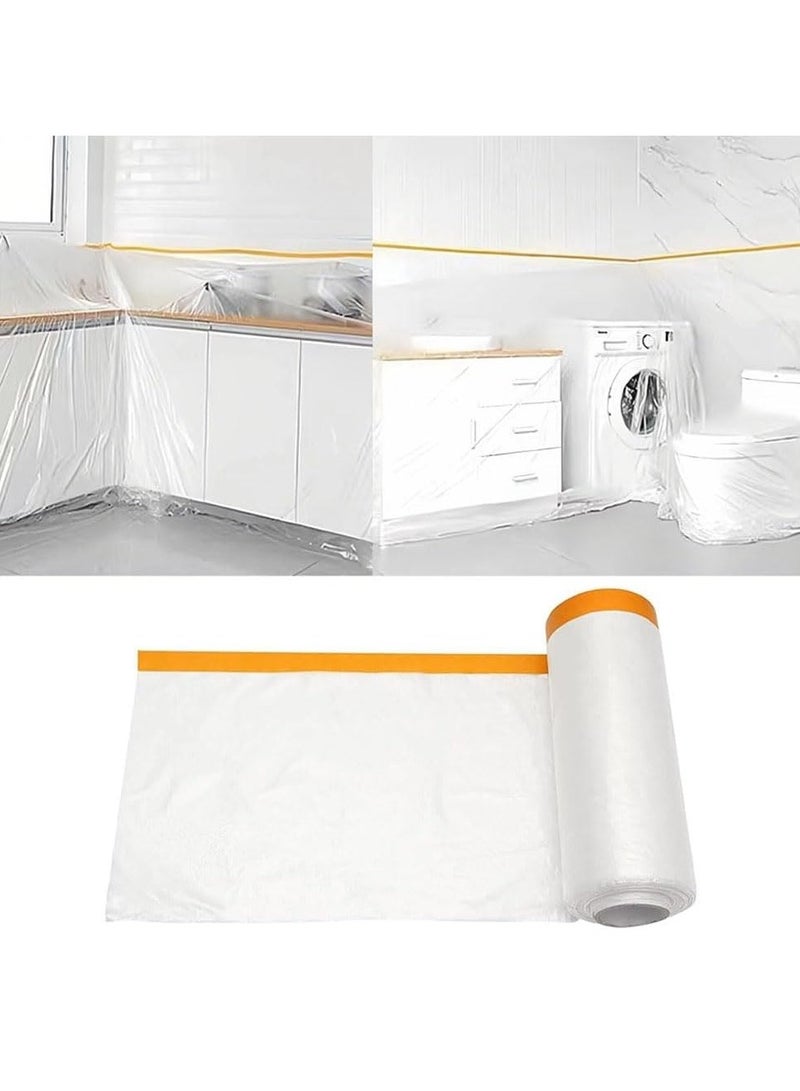 Generic 3M x 20M Masking Film with Tape,Plastic Waterproof Dust-Proof Pre-Taped and Drape,Transparent Painting Protective Masking Film,Plastic Protective Drop Film for Furniture Carpet Bed Covering  - Image 1
