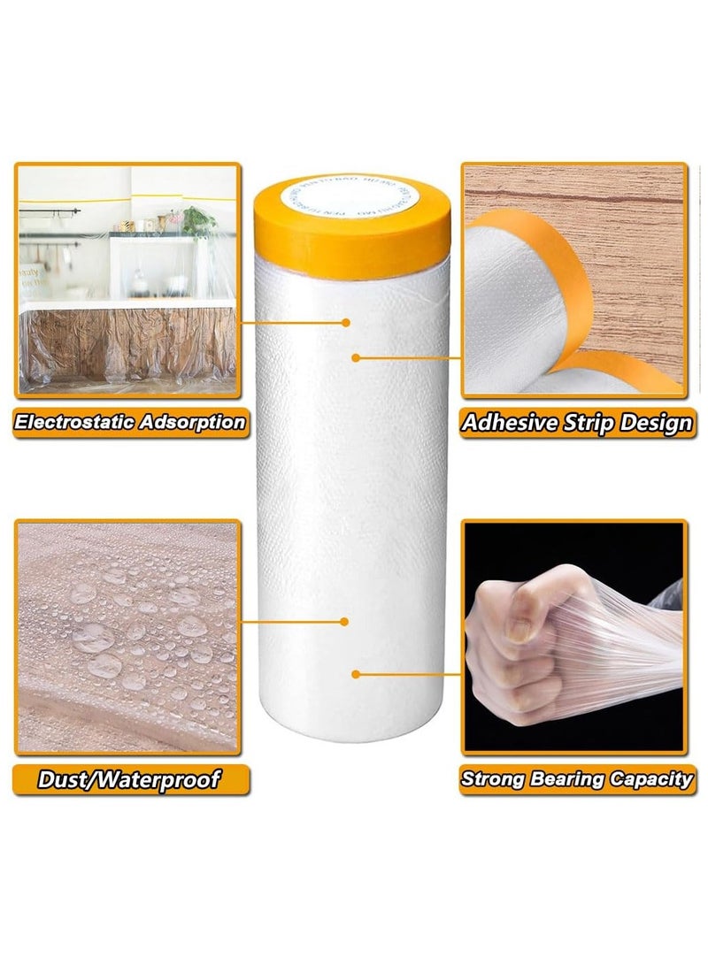 Generic 3M x 20M Masking Film with Tape,Plastic Waterproof Dust-Proof Pre-Taped and Drape,Transparent Painting Protective Masking Film,Plastic Protective Drop Film for Furniture Carpet Bed Covering  - Image 3