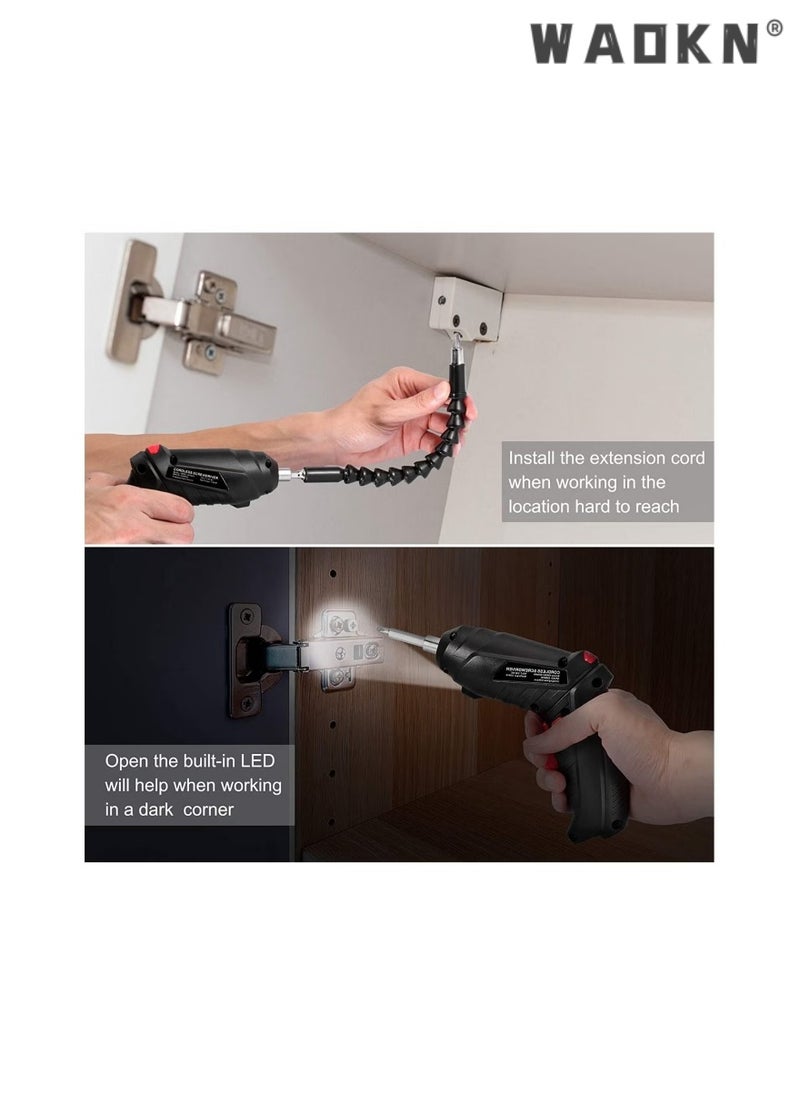 WAOKN 47 PCS Electric Screwdriver Set Rechargeable Folding Mini Electric Screwdriver Household,with Pivoting Handle & LED Light, Cordless Screwdriver Bit, USB Charging Cable, Carrying Case  - Image 3