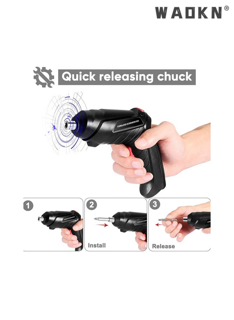 WAOKN 47 PCS Electric Screwdriver Set Rechargeable Folding Mini Electric Screwdriver Household,with Pivoting Handle & LED Light, Cordless Screwdriver Bit, USB Charging Cable, Carrying Case  - Image 5