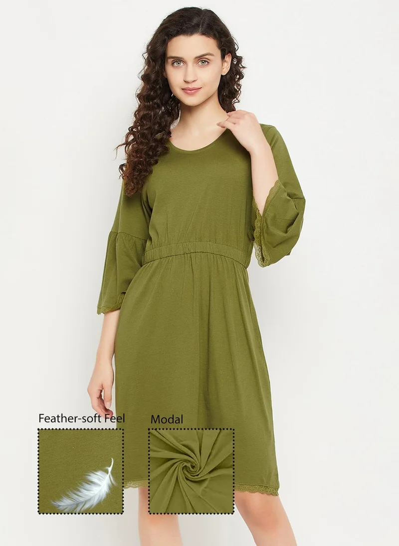 كلوفيا Clovia Chic Basic Short Nighty in Olive Green - Modal