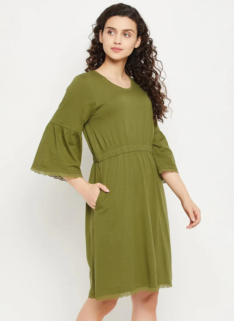 كلوفيا Clovia Chic Basic Short Nighty in Olive Green - Modal