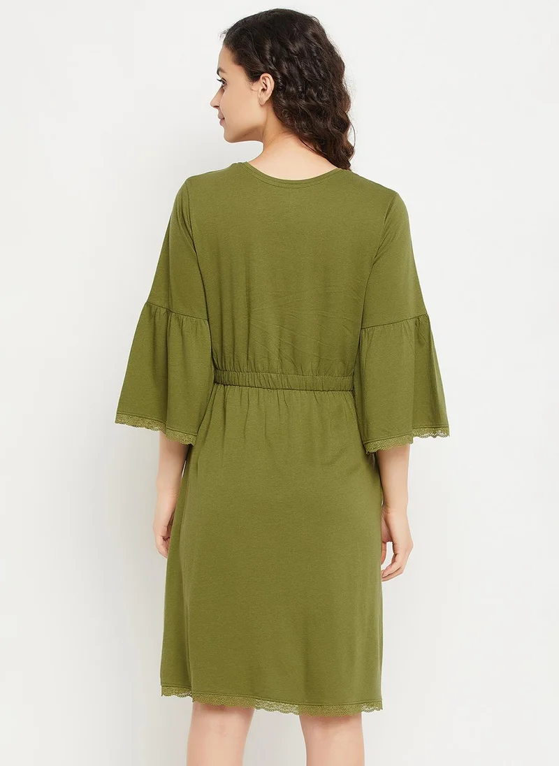 Clovia Green Clovia Chic Basic Short Nighty in Olive Green - Modal for Women | Best Price UAE