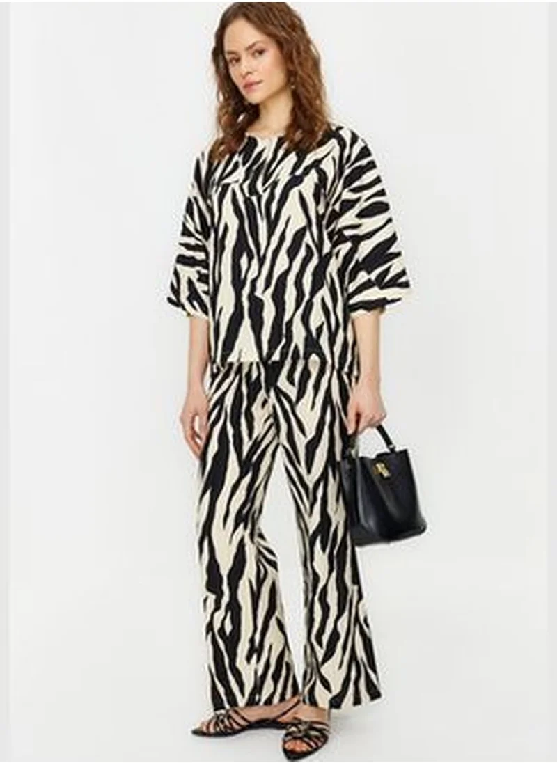 trendyol Mink Zebra Patterned Woven Tunic Trousers Bottom Top Suit TCTSS24US00020