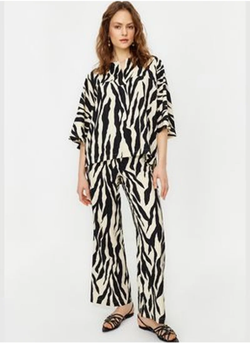 trendyol Mink Zebra Patterned Woven Tunic Trousers Bottom Top Suit TCTSS24US00020