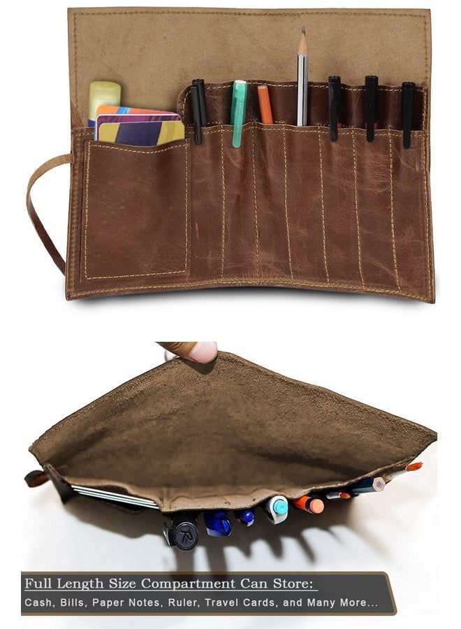 Rustic Town RUSTIC TOWN Leather Pencil Case Roll Up Color Pencil Organizer For Boys Girls - Pen Pouch For Artist Paint Brush Holder, School, Work & Office,Brown  - Image 4