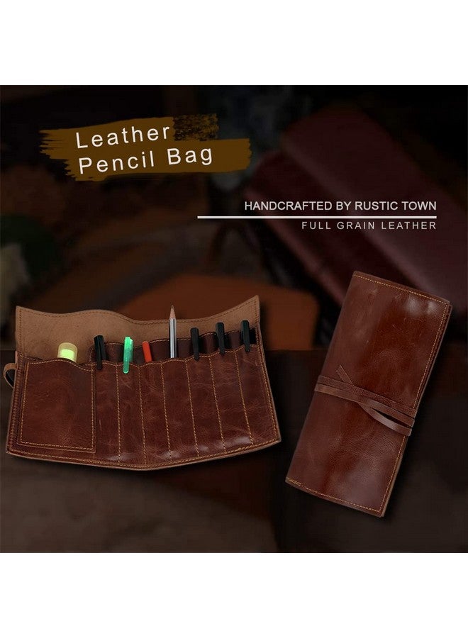 Rustic Town RUSTIC TOWN Leather Pencil Case Roll Up Color Pencil Organizer For Boys Girls - Pen Pouch For Artist Paint Brush Holder, School, Work & Office,Brown  - Image 5